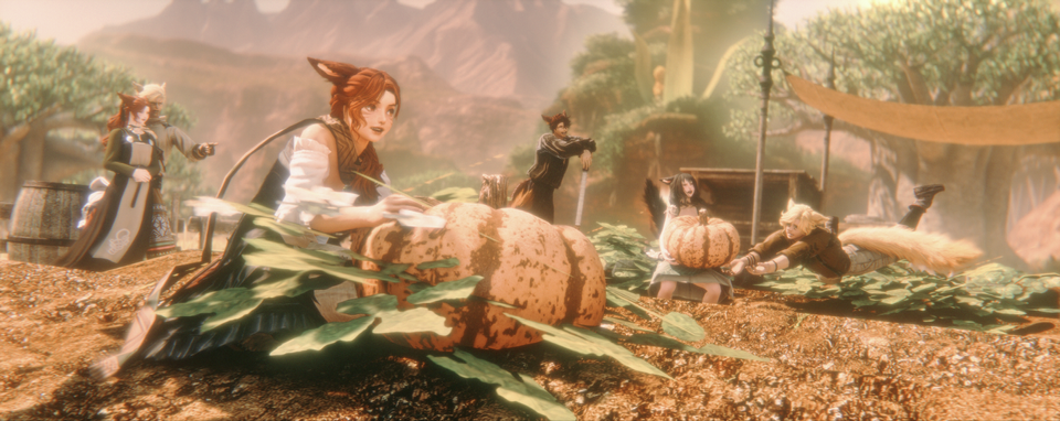 Valoh and her family harvesting squash.